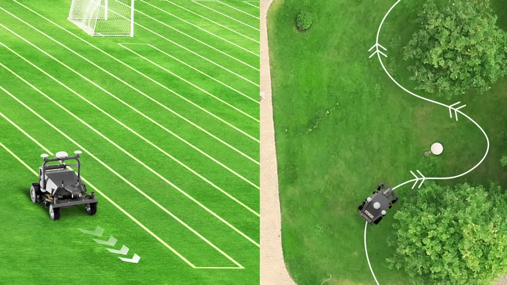Robotic mower maintaining a sports field with precise striping
